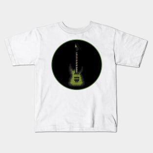 Tiled Pixel Green Burst Electric Guitar in a Black Circle Kids T-Shirt